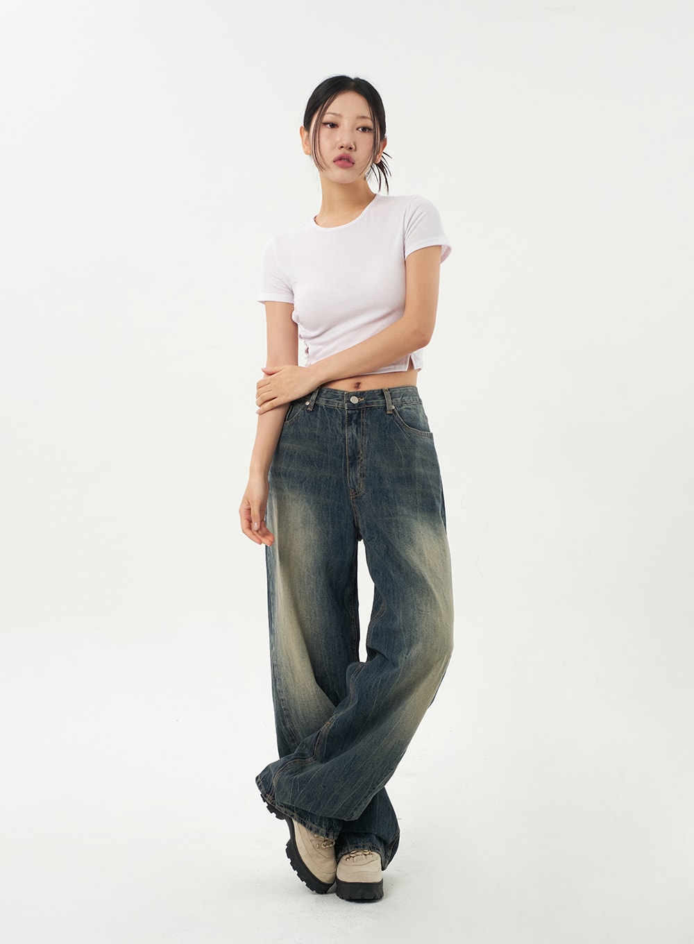 YOURNUS】Smoke Dying Wide Denim Pants