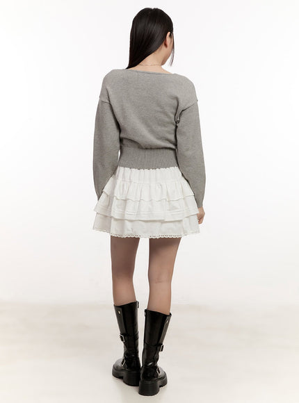 Buttoned V-Neck Crop Sweater CM510