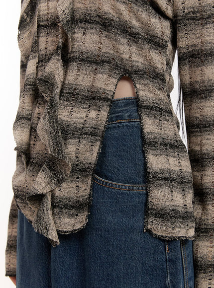 Distressed Striped Sweater with Scarf CJ531