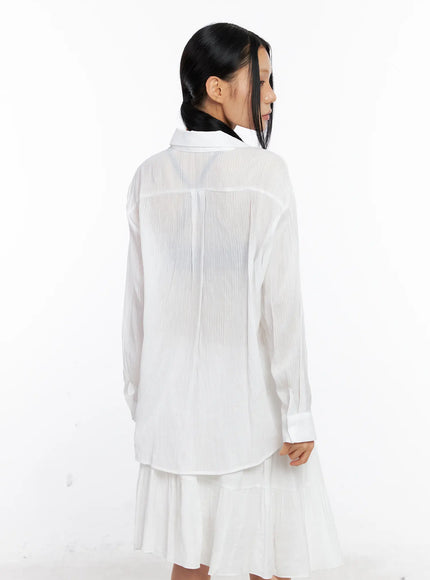 Sheer Long-Sleeve Button-Down Shirt CL529