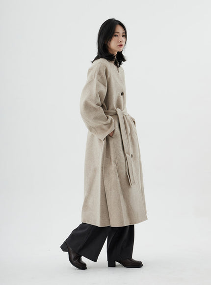 V-Neck Waist Tie Long Coat ON02