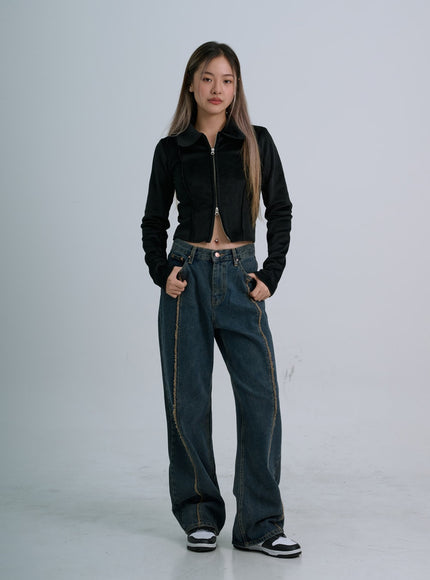 Retro Stitching Wide Denim Pants CO21