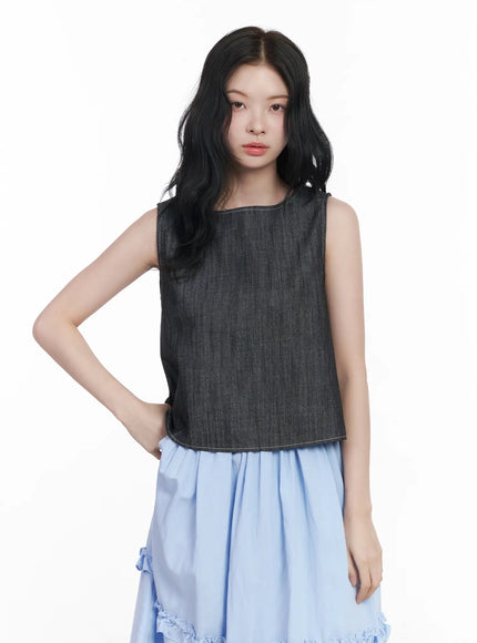 Back Button Sleeveless Top CA509