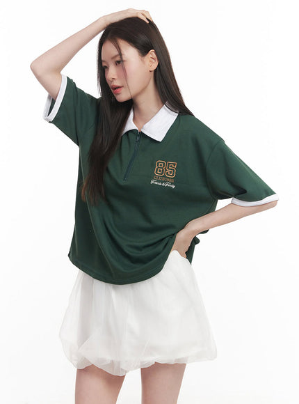 Embroidered Logo Collared Top IY513