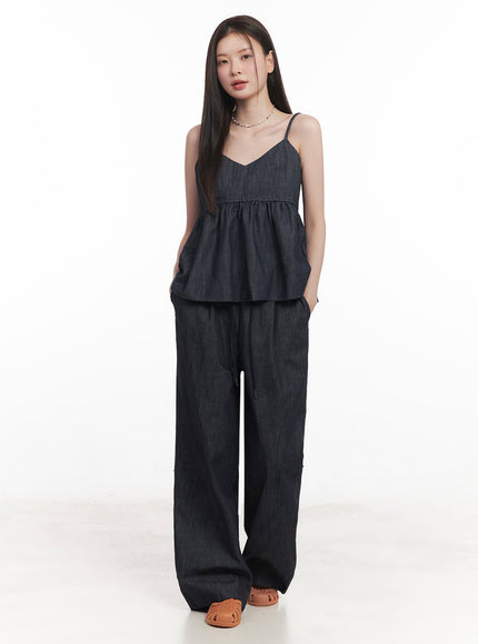 Cotton Denim Wide-Leg Pants IY509