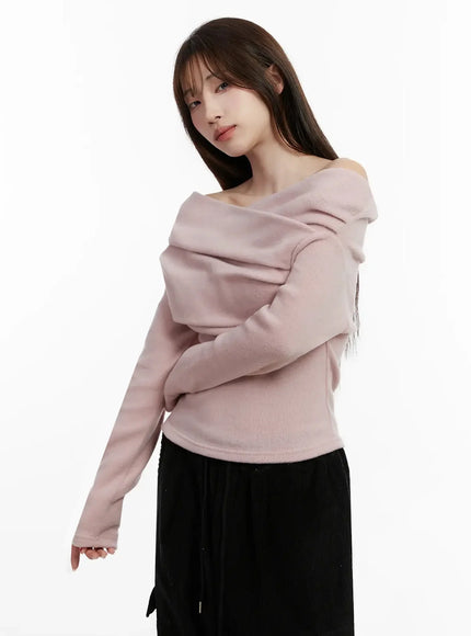 Fleece Off-Shoulder Long Sleeve Top IJ521