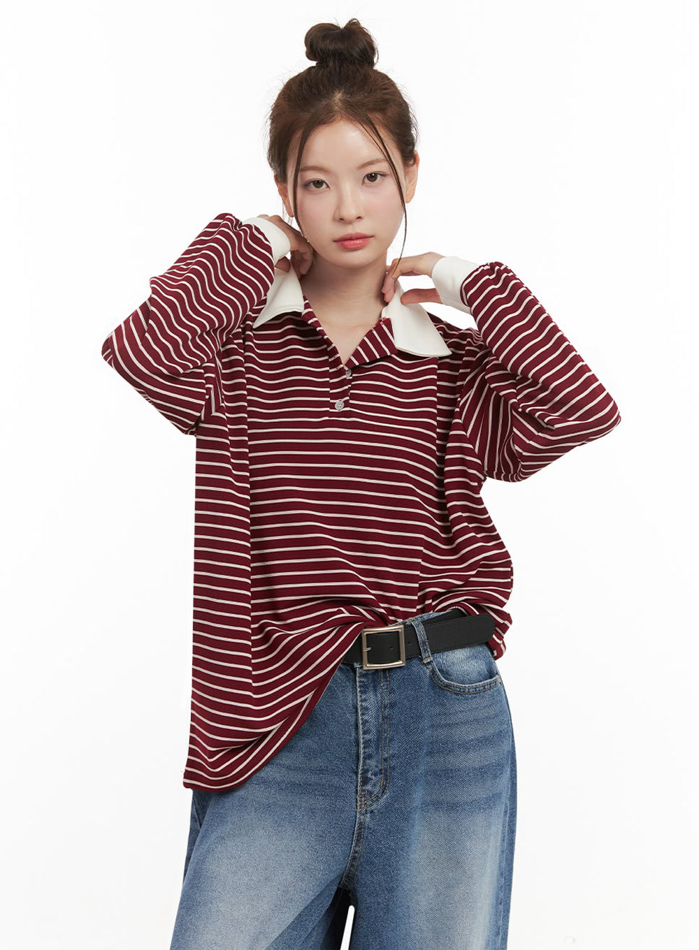 oversized-stripe-collared-long-sleeve-top-ij527