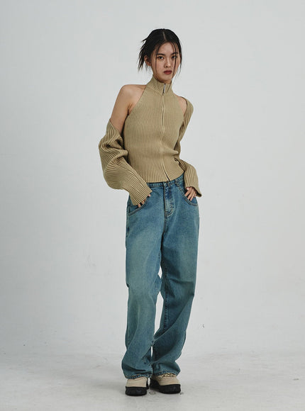Zipper Turtleneck Tank Top And Bolero Set CD06