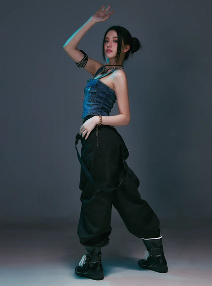 Denim Zip-up Sleeveless Top CS525