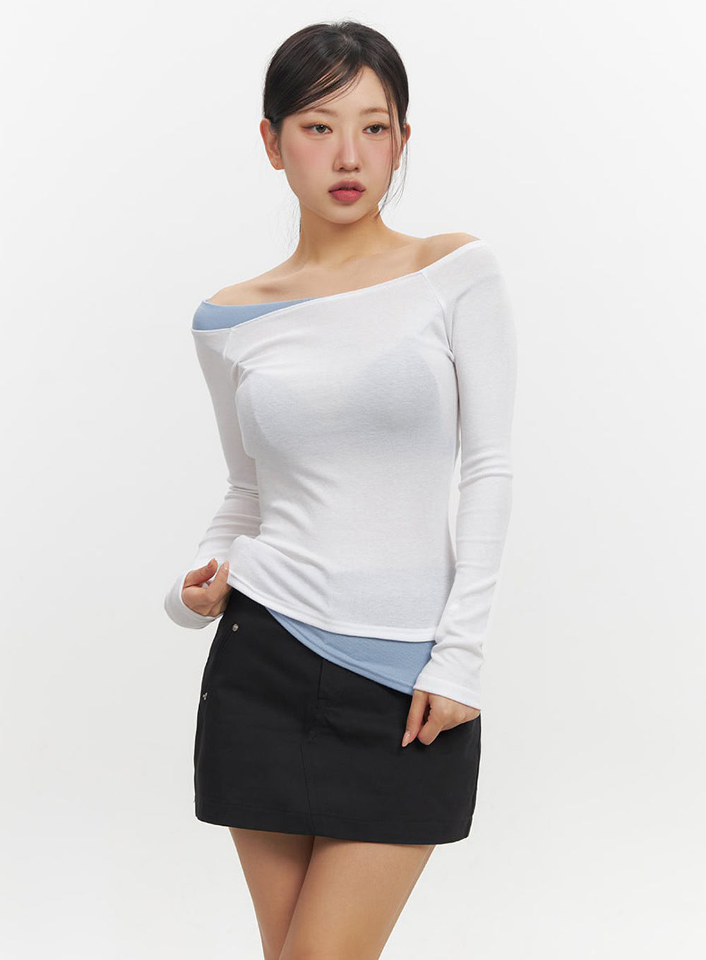 Off-Shoulder Asymmetric Long-Sleeve Top IF510