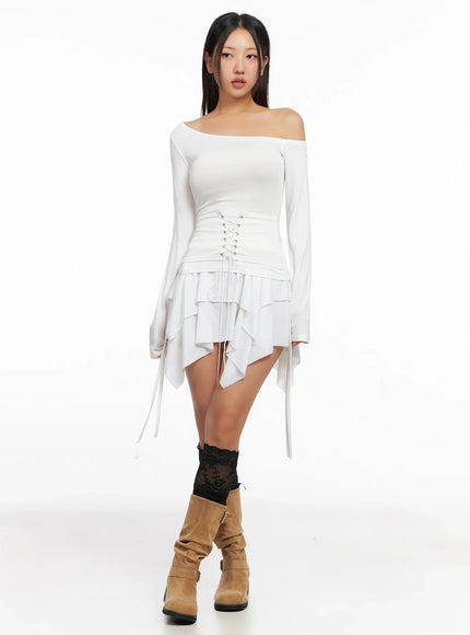 Off-Shoulder Lace-Up Corset Blouse IG528