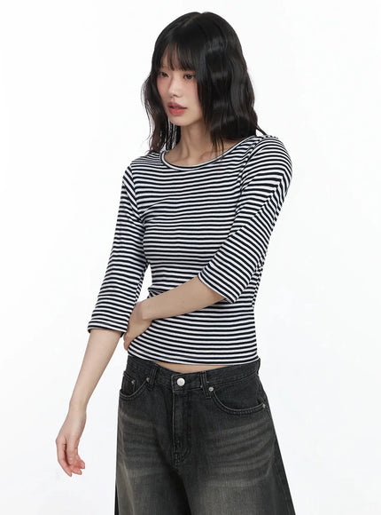 striped-3-4-sleeve-top-if505