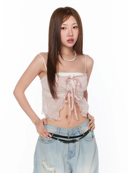 Lace Ribbon Sleeveless Top CA515