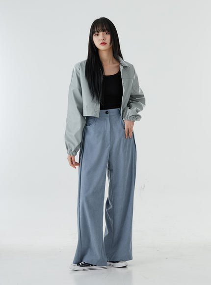 Faux Leather Button Crop Jacket OO26