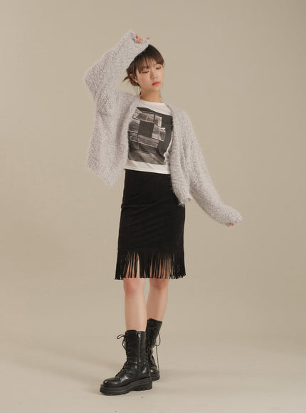 Tassel Hem Knee Length Skirt