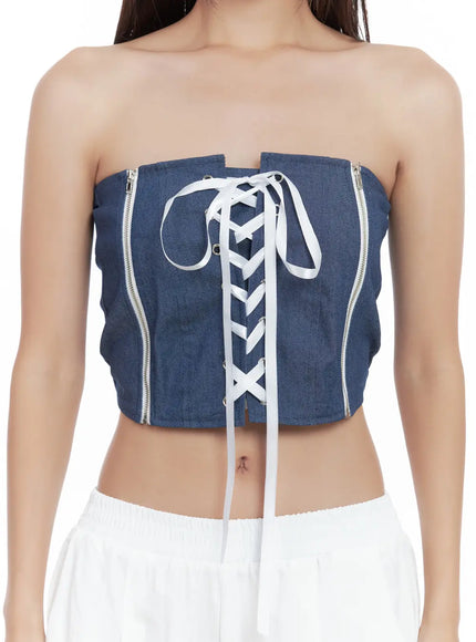 denim-lace-up-corset-tube-top-cl508