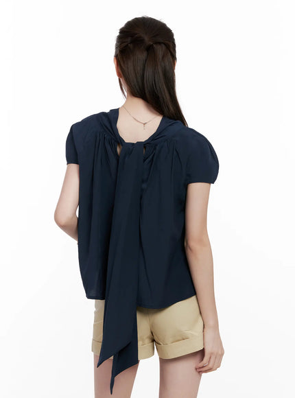shirred-ribbon-short-sleeve-blouse-cl523