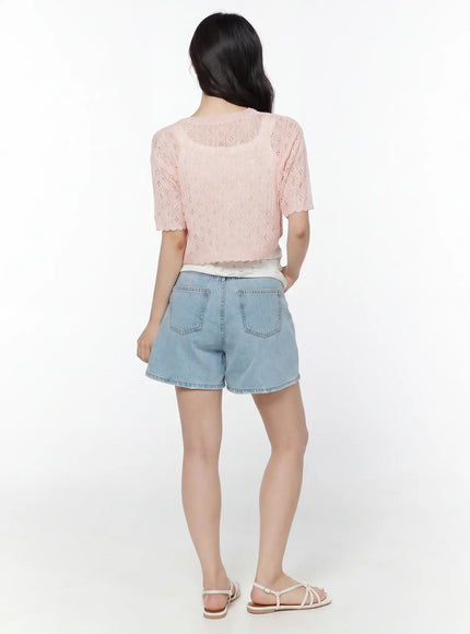 Washed Denim High-Waist Shorts IY507