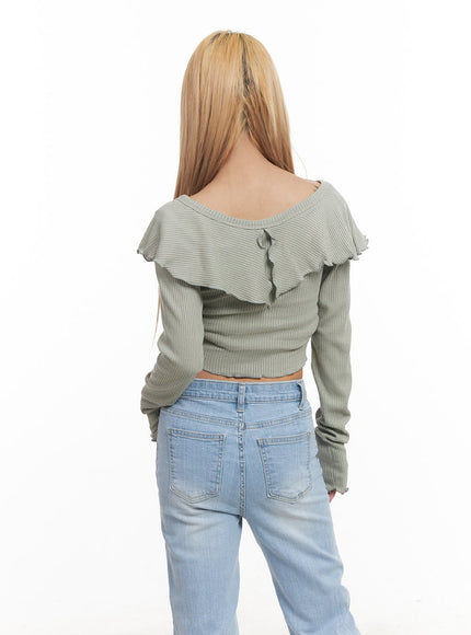 Frill Layered Long-Sleeve Button Crop Top CM505