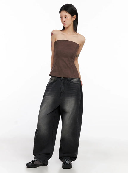 Faux Suede Tube Top IS508