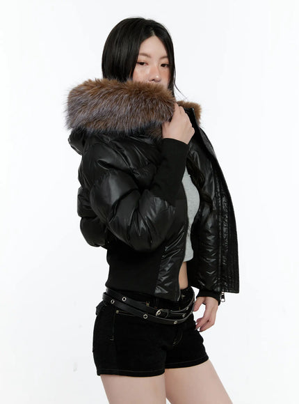 Cropped Faux-Fur Hood Puffer Jacket CN517
