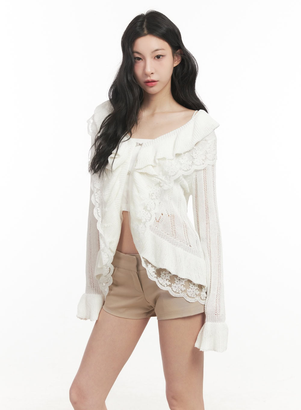 Frill Lace V-Neck Knit Cardigan CF513