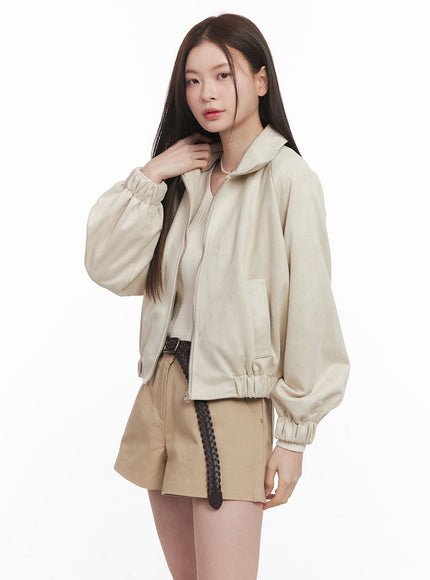 Zip-Up Suede Collared Jacket CM512