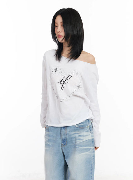 Off-Shoulder Graphic Long Sleeve Top CF526