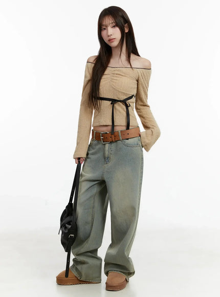 Soft Off-Shoulder Ribbon Top ID525