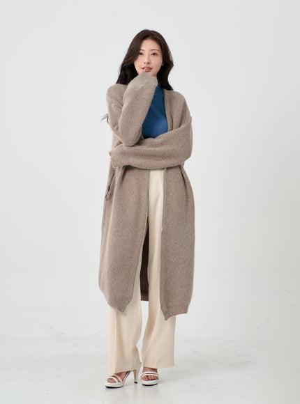 Angora V-Neck No Button Long Cardigan IO12