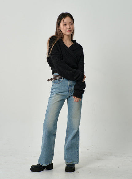 Off-Shoulder V-Neck Crossed Sweater CD19