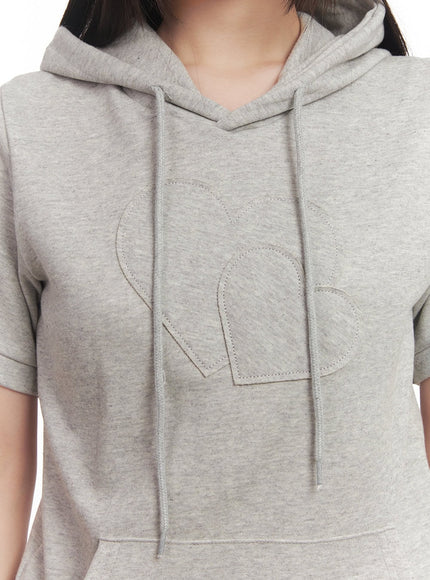 Heart Patched Puff Short-Sleeve Hoodie CM528