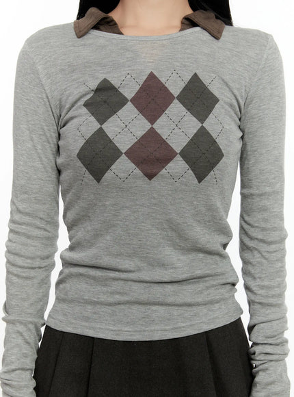 Argyle Pattern Long Sleeve Tee CN505