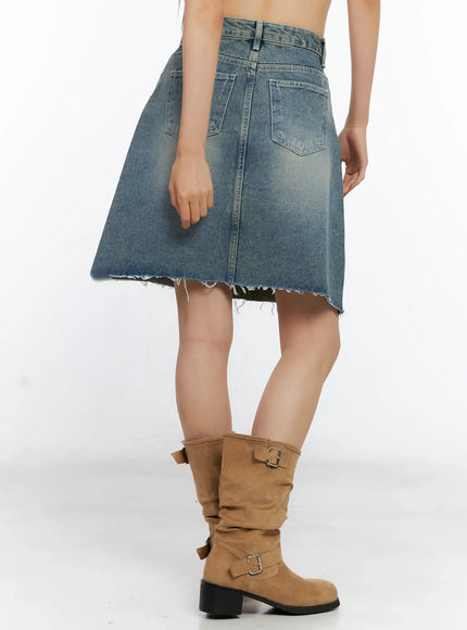 Frayed-Hem Denim Midi Skirt CL529
