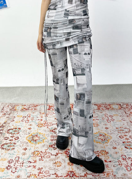 Newspaper Print Pants CY308