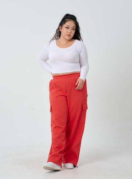 Plus U-Neck Long Sleeve Cropped Top ID27