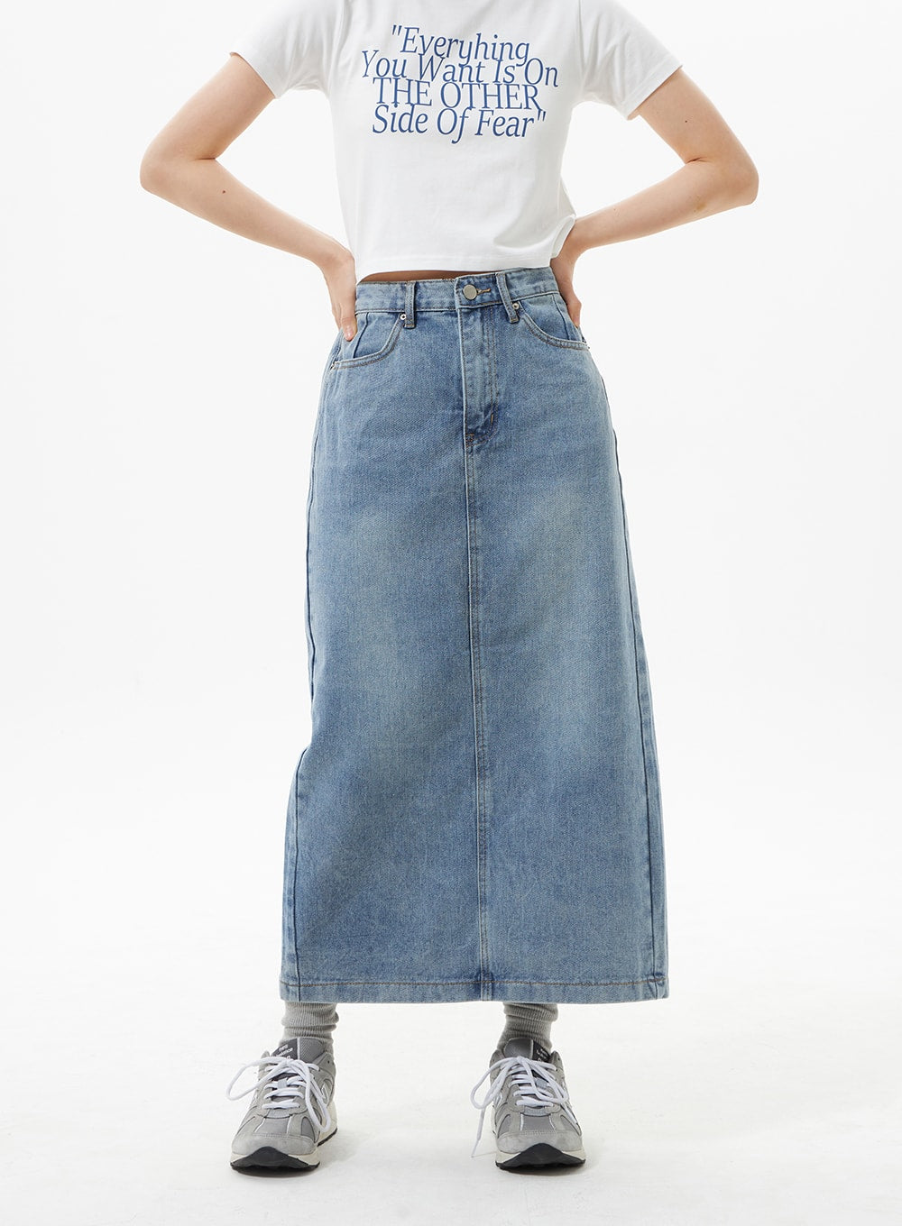 Denim a line maxi clearance skirt