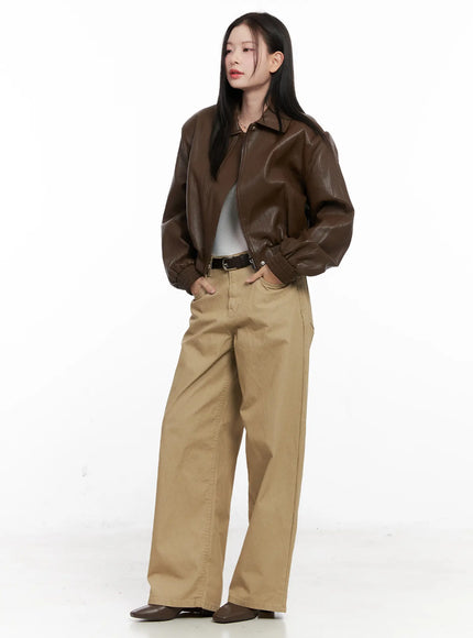 Crop Faux Leather Jacket CO531