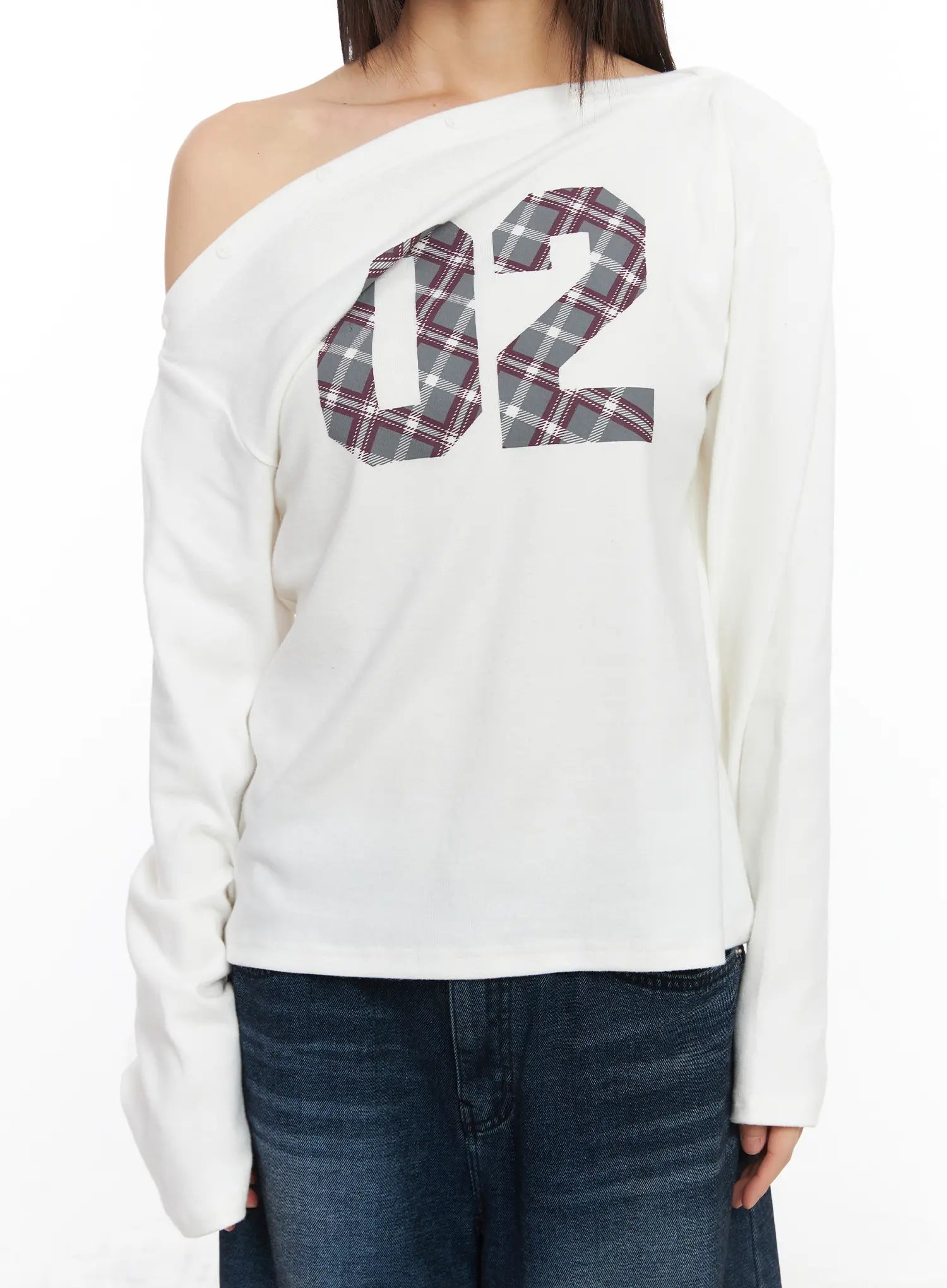 asymmetric-checkered-fleece-long-sleeve-top-cd522