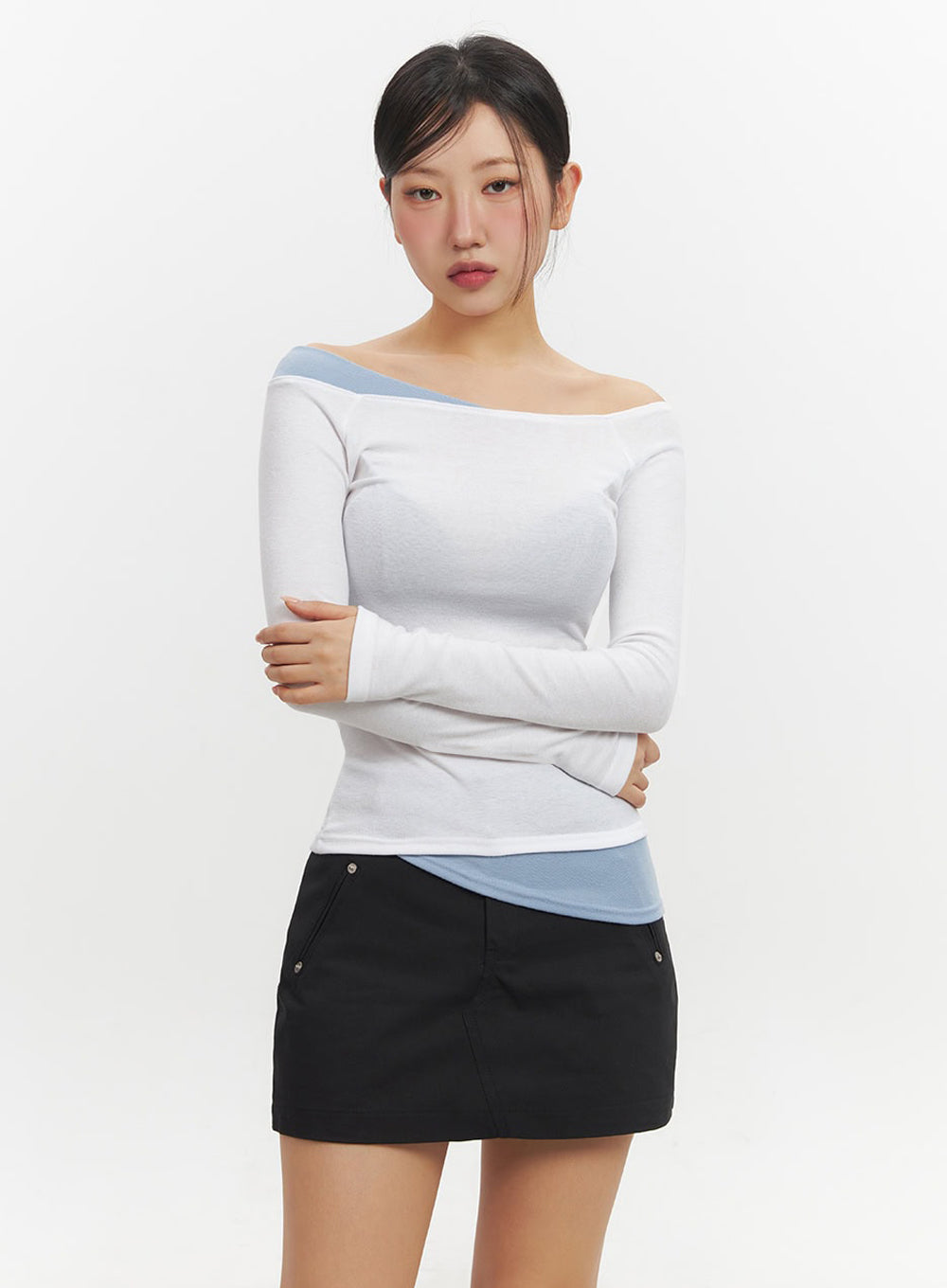 Off-Shoulder Asymmetric Long-Sleeve Top IF510