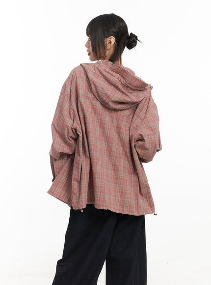 Buttoned Plaid Hooded Shirt CF518