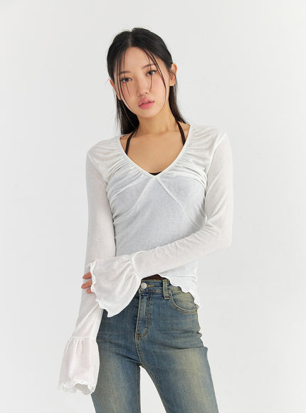 mesh-v-neck-shirred-crop-top-co327