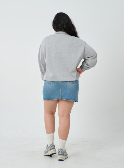 Plus Light Washed Mini Denim Skirt ID27