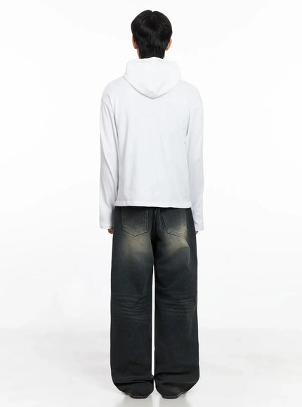 Men's Lettering Hand Warmer Hoodie IO516