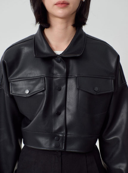 Faux Leather Cropped Jacket OF301