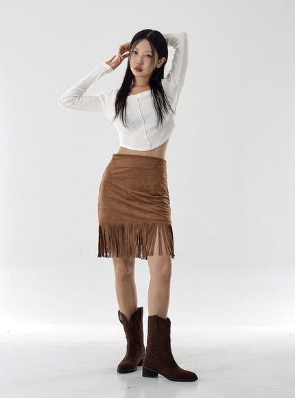 Square Neck Crop Long Sleeve Shirt CG16