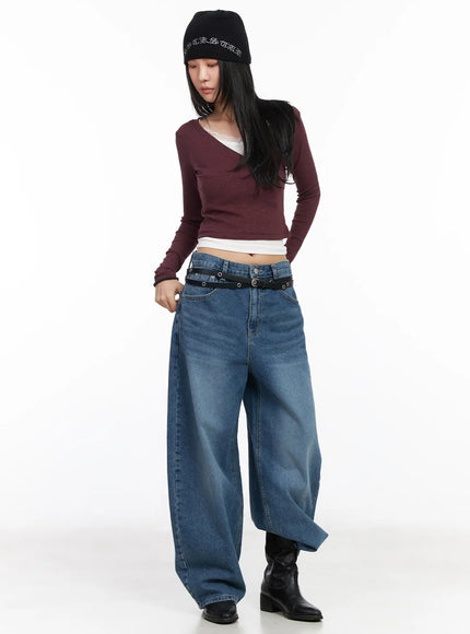 Jieu Vintage-Washed Wide Leg Jeans CM516