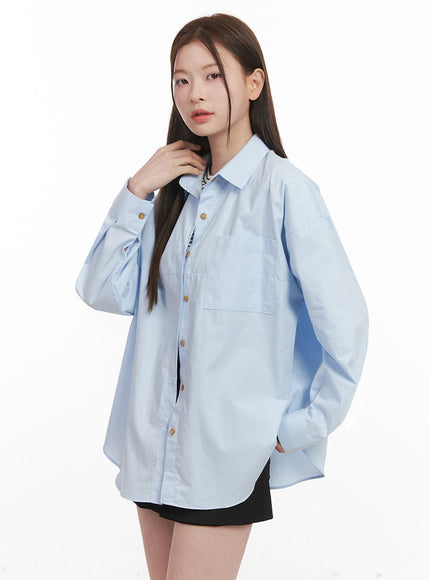 Collared Loose-Fit Button-Down Shirt IJ527