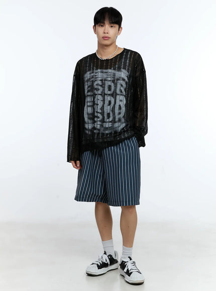 mens-grunge-oversized-open-knit-sweater-ig515 / Black