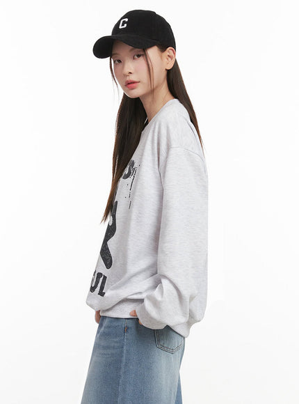 Oversized Cat Graphic Crew Neck IJ527